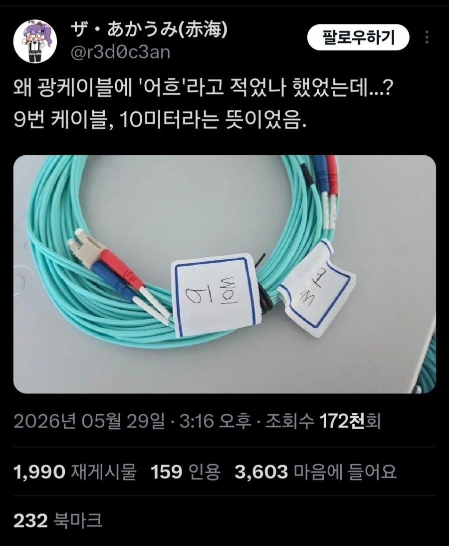 "왜 광케이블에 ＇어흐＇라고 붙여놨지?" 대표 이미지