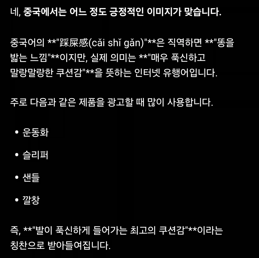 중국에서는 좋은 착화감을 의미하는 말_2.webp