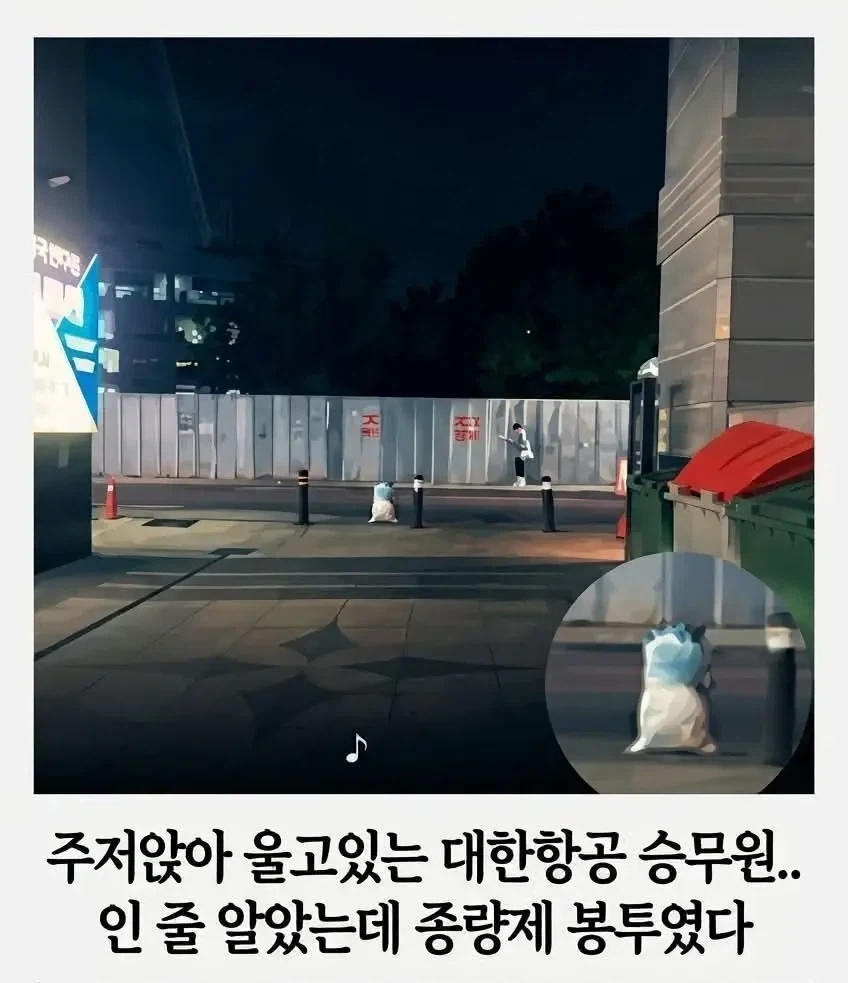 주저앉아 울고있는 대한항공 승무원