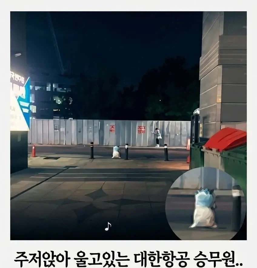 주저앉아 울고있는 대한항공 승무원