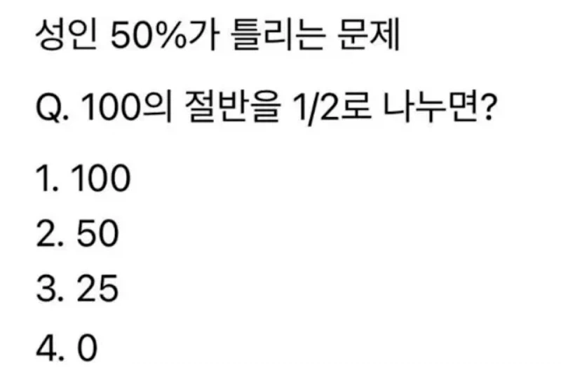 성인의 절반 이상 틀리는 문제
