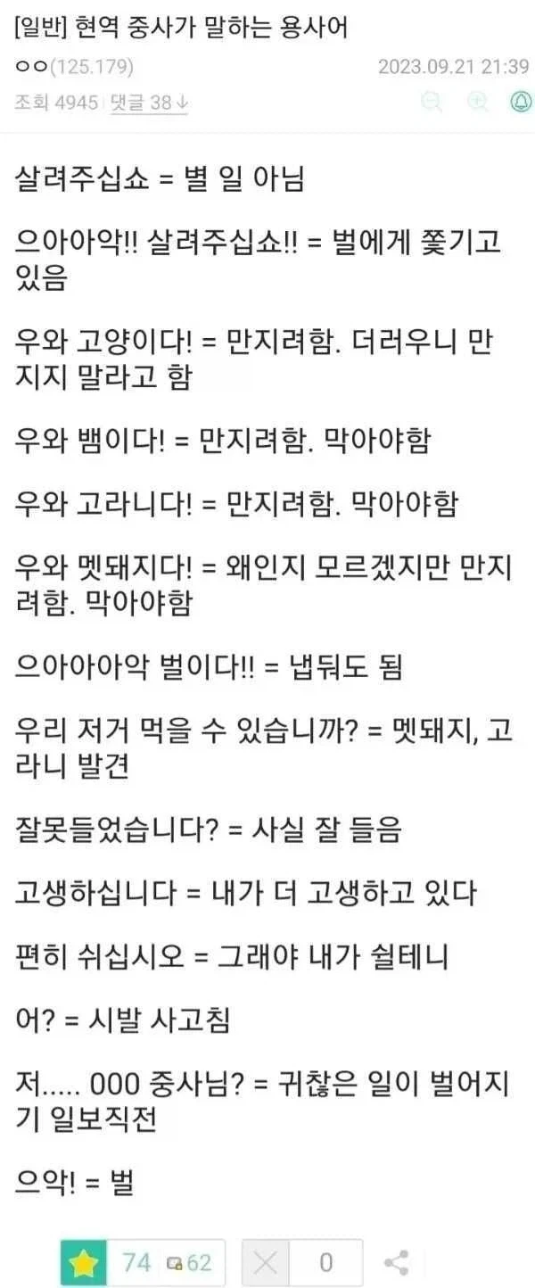 현역 중사의 병사들 언어 번역 ㅋㅋㅋㅋㅋㅋ