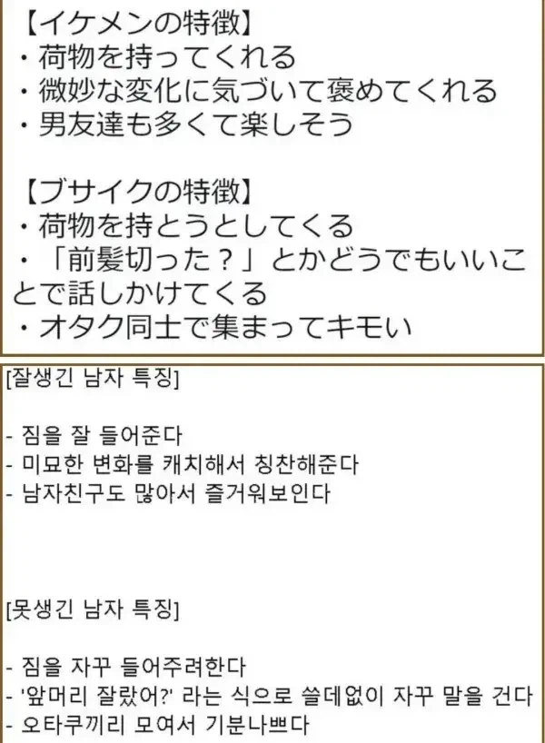 잘생남과 못생남의 차이