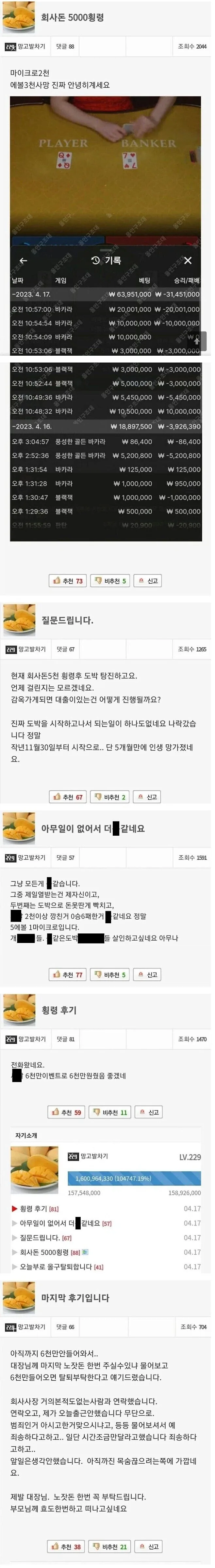 회사돈 횡령해서 도박함