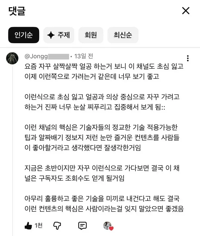 초심잃은 유튜버에게 일침 날리는 댓글 - 이미지 2