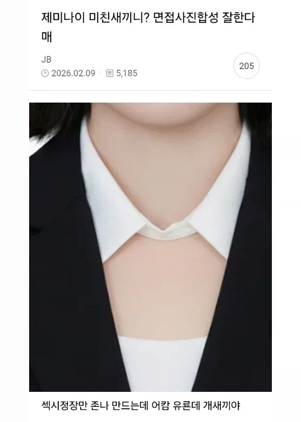 제미나이 ㅁㅊㅅㄲ니 면접사진 합성 잘한다며
