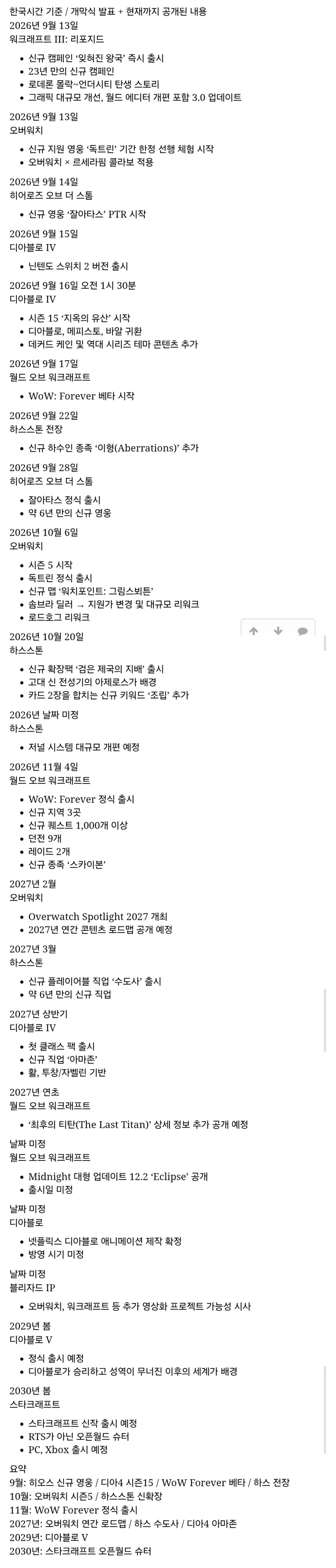 2026 블리즈컨 발표 타임라인