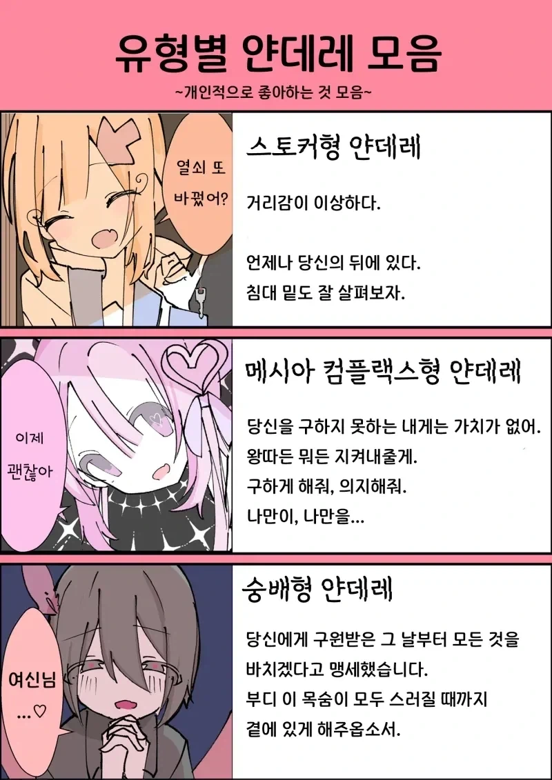 얀데레의 여러가지 종류