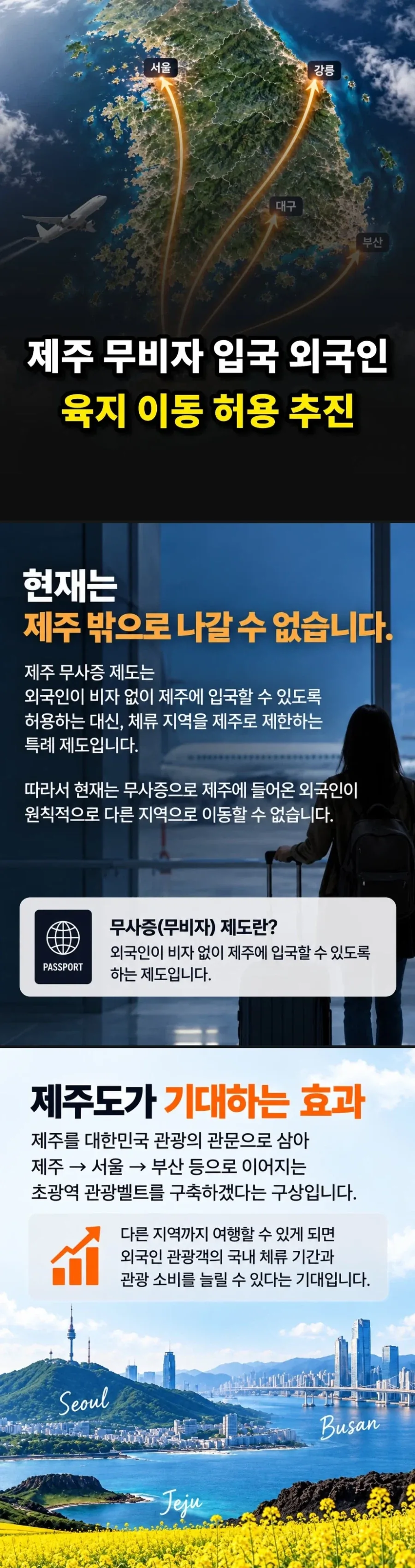 제주 무비자 입국 외국인, 육지 이동 허용 추진