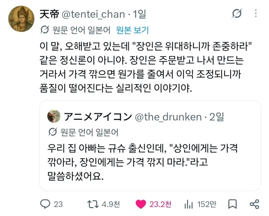 장인에게 물건 값 깎으면 안되는 이유