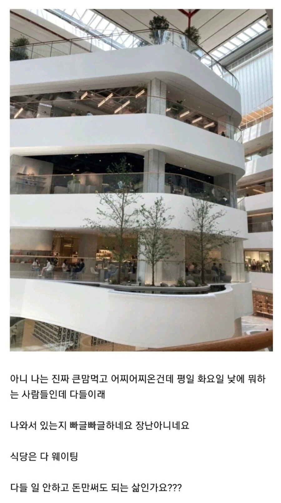 평일에 백화점 간 사람이 느꼈다는 감정
