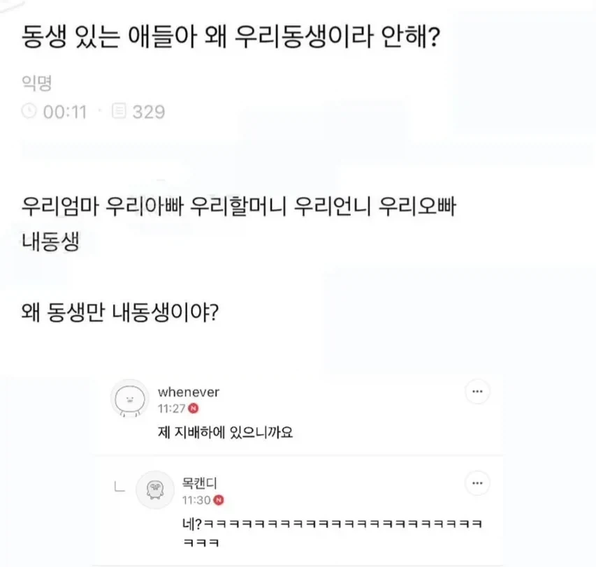 동생있는애들아 왜 우리동생이라고 안해