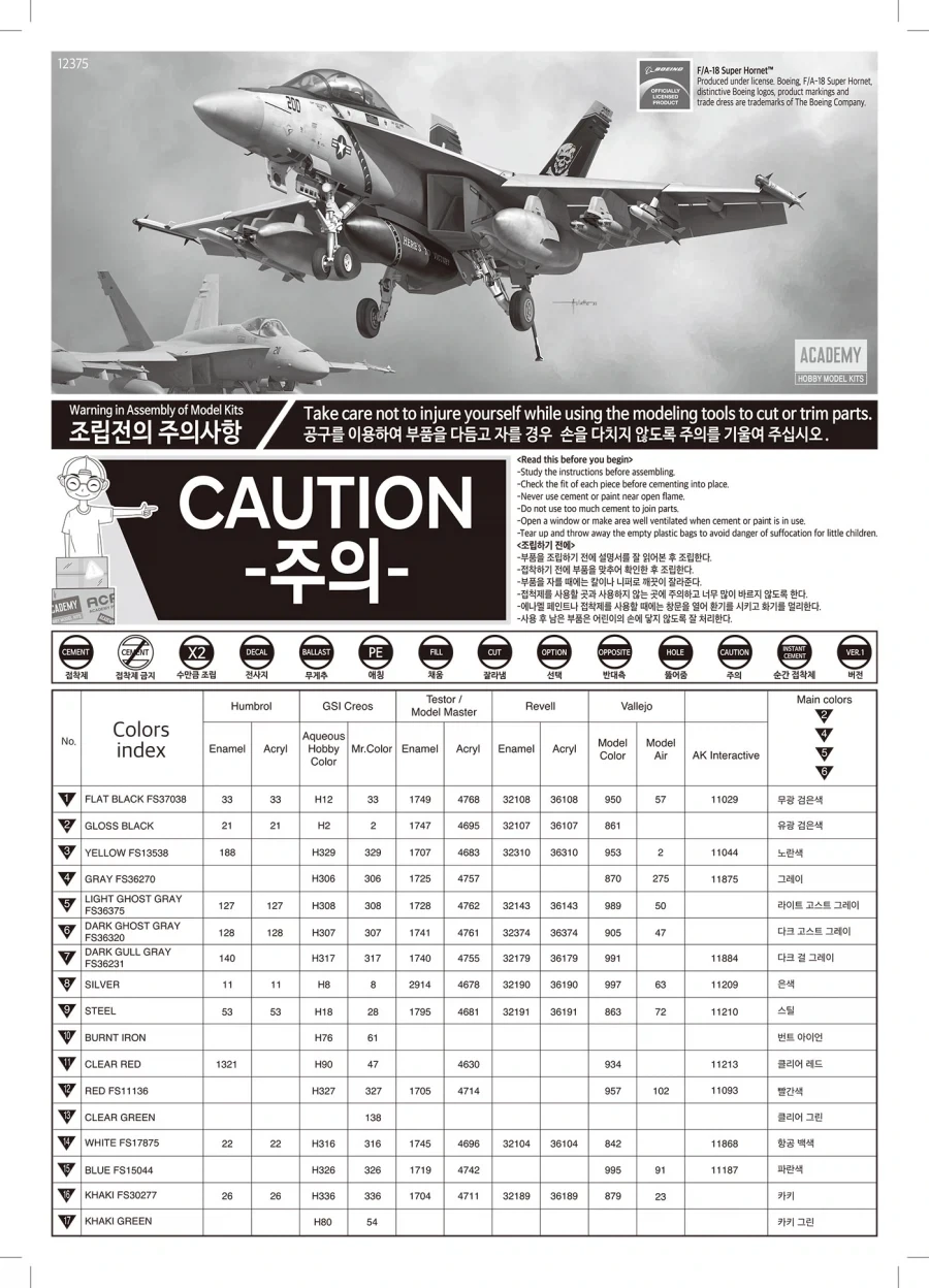 [아카데미 과학] 1/48 F/A-18F 슈퍼 호넷 조립 설명서