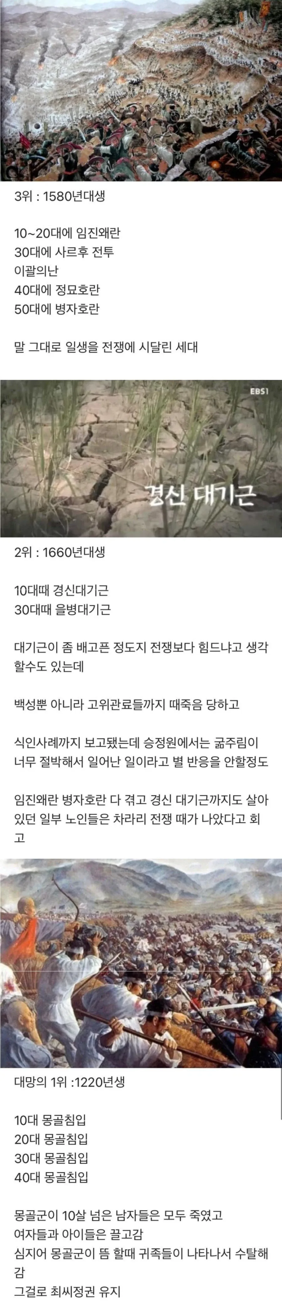 한국사 최악의 세대 1-3위