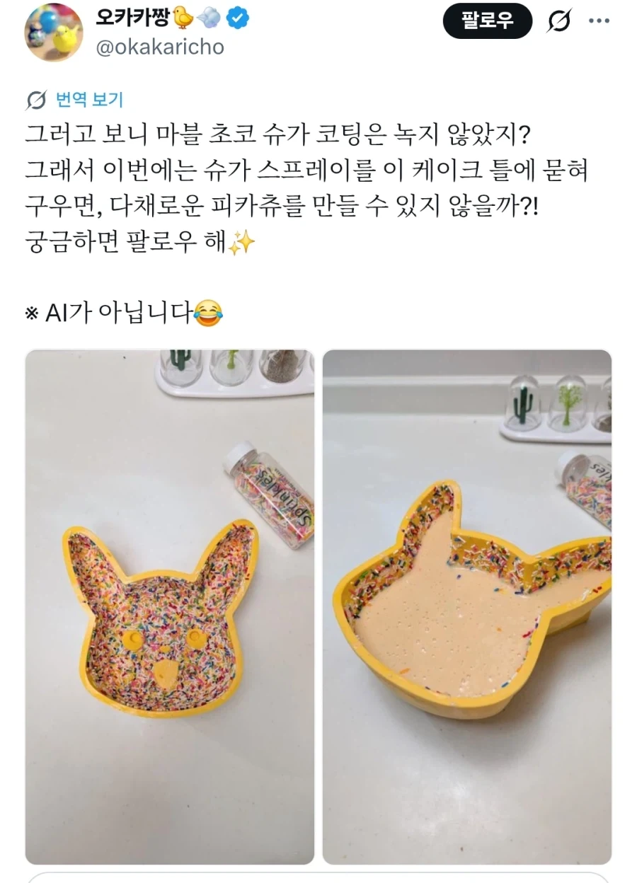 스프링클 초콜릿을 예쁘게 뿌려서 구운 피카츄.JPG
