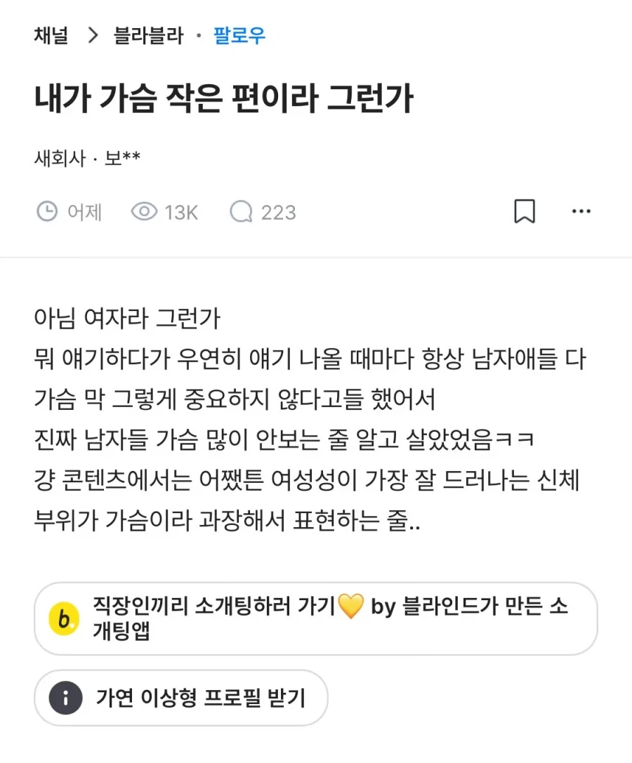 가슴 작은 여자의 착각
