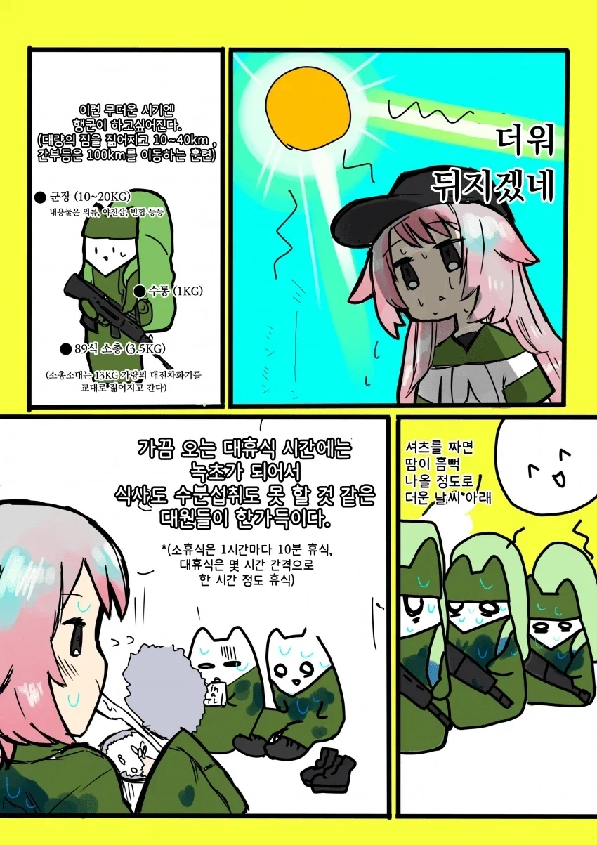행군중 열사병 체크하는 만화