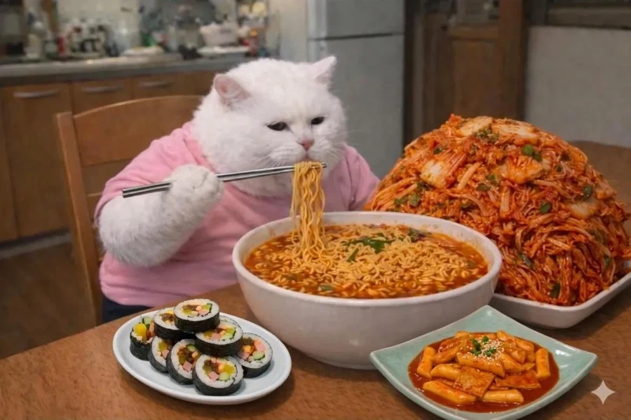 라면 먹는 고양이