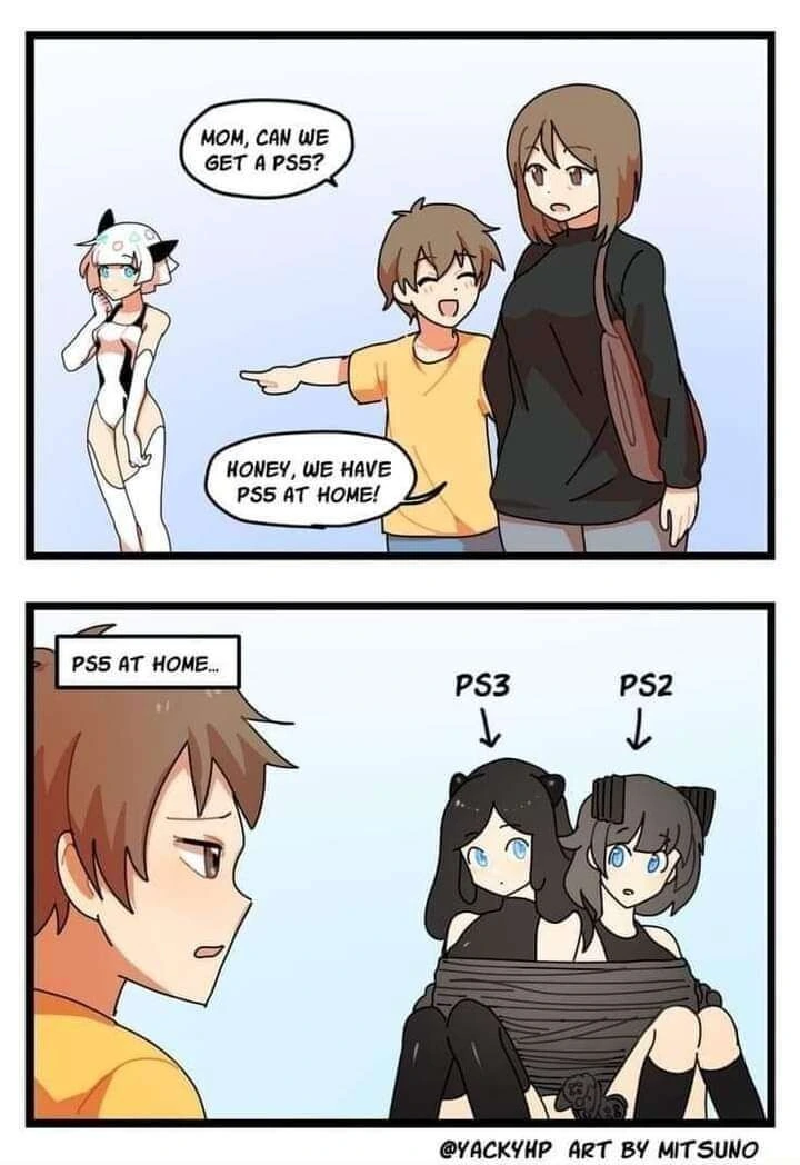 엄마에게 플스5를 사달라고 말하는 만화