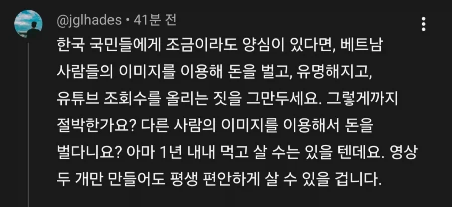 어떤 베트남인: 한국인 니들 가난하잖아