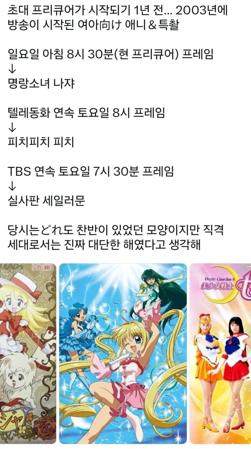 초대 프리큐어가 방영되기 1년 전의 일본 여아 애니 상황
