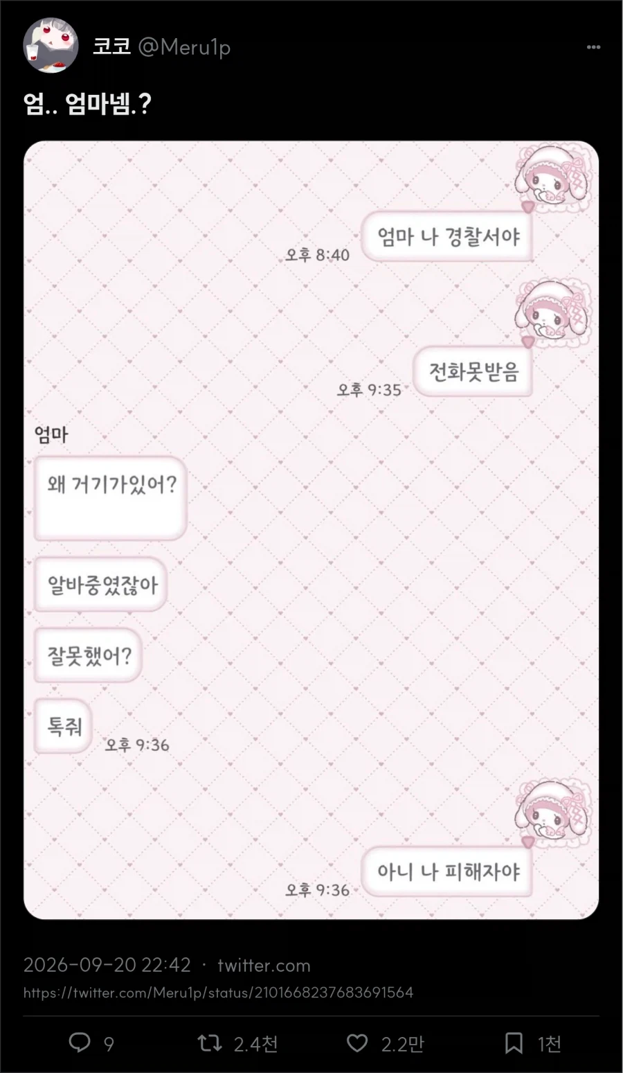 엄마 나 경찰서야