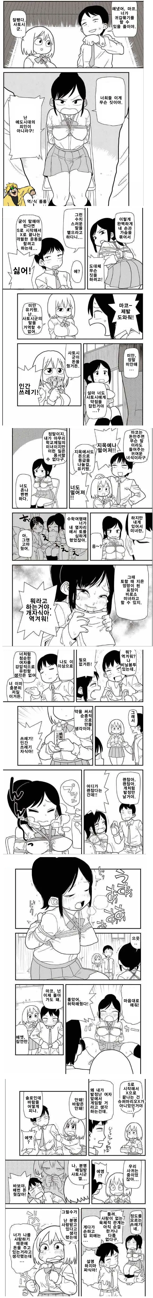 여자아이를 귀갑묶기하고 S로 시작해서 X로 끝나는 일을 하는 만화