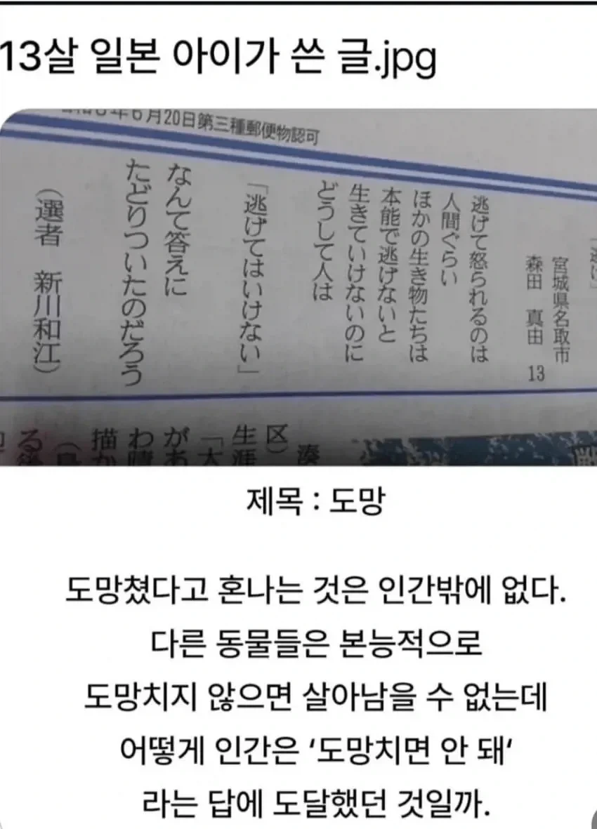13살 일본 아이가 쓴글.jpe