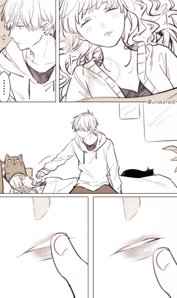 키스하는 커플.Manga