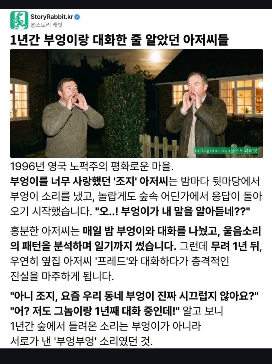 1년동안 부엉이와 대화한 줄 알았던 아저씨들.jpg