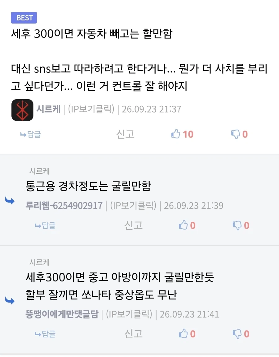 뭐냐 세후300이하면 차사면 안되냐