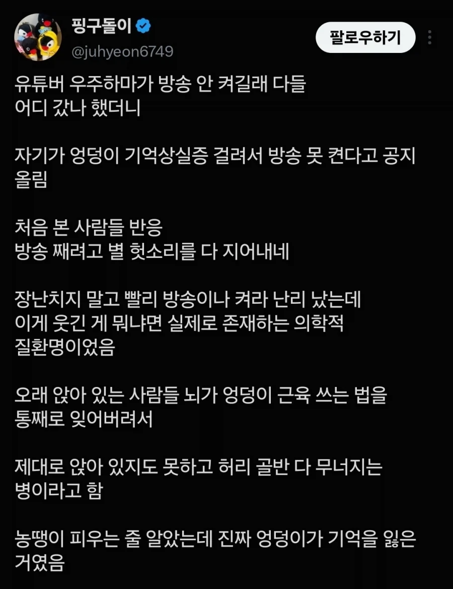 어떤 유튜버가 휴방 사유로 억울하게 욕먹음
