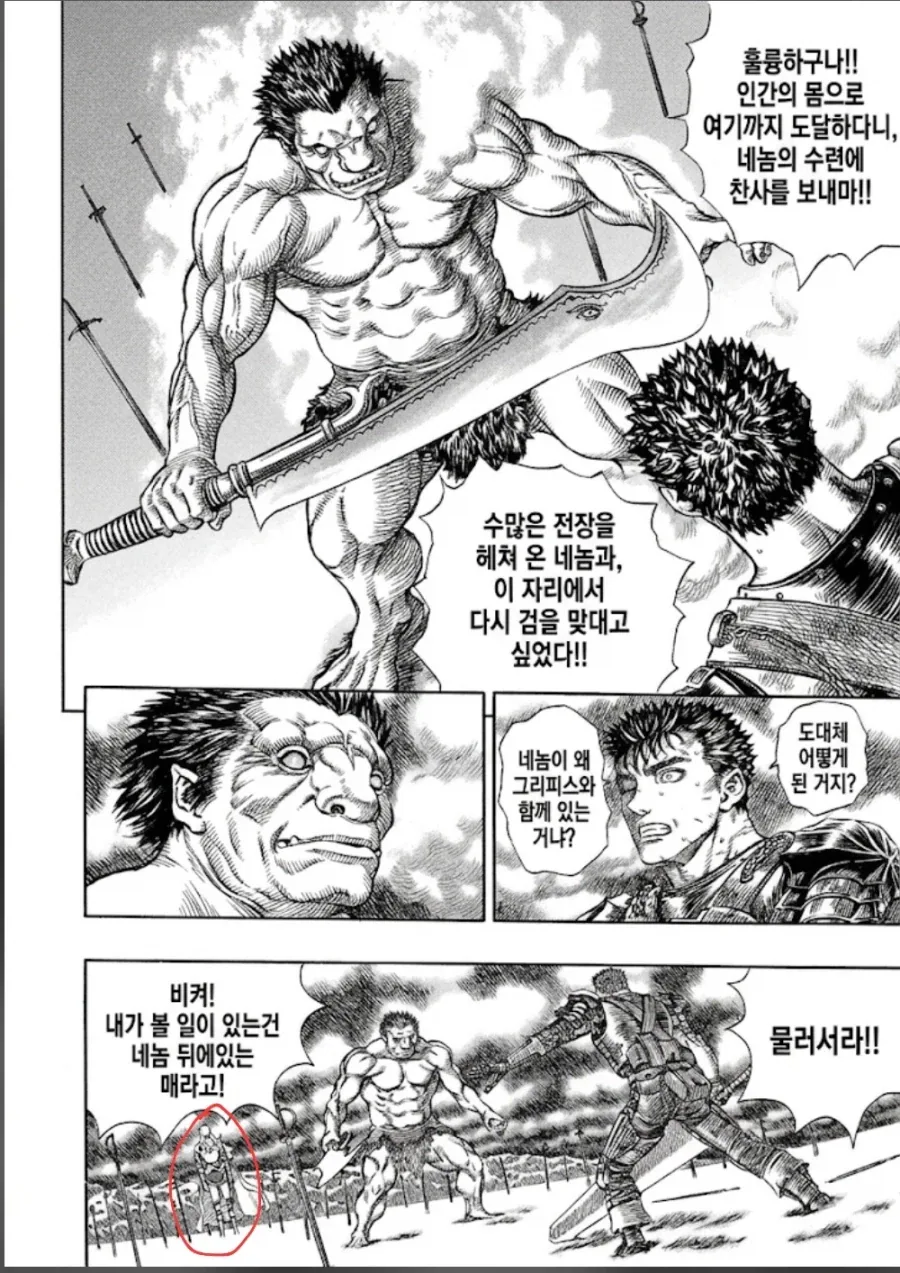 베르세르크)"비켜! 내 상대는 네 뒤에 있는 매라고!"
