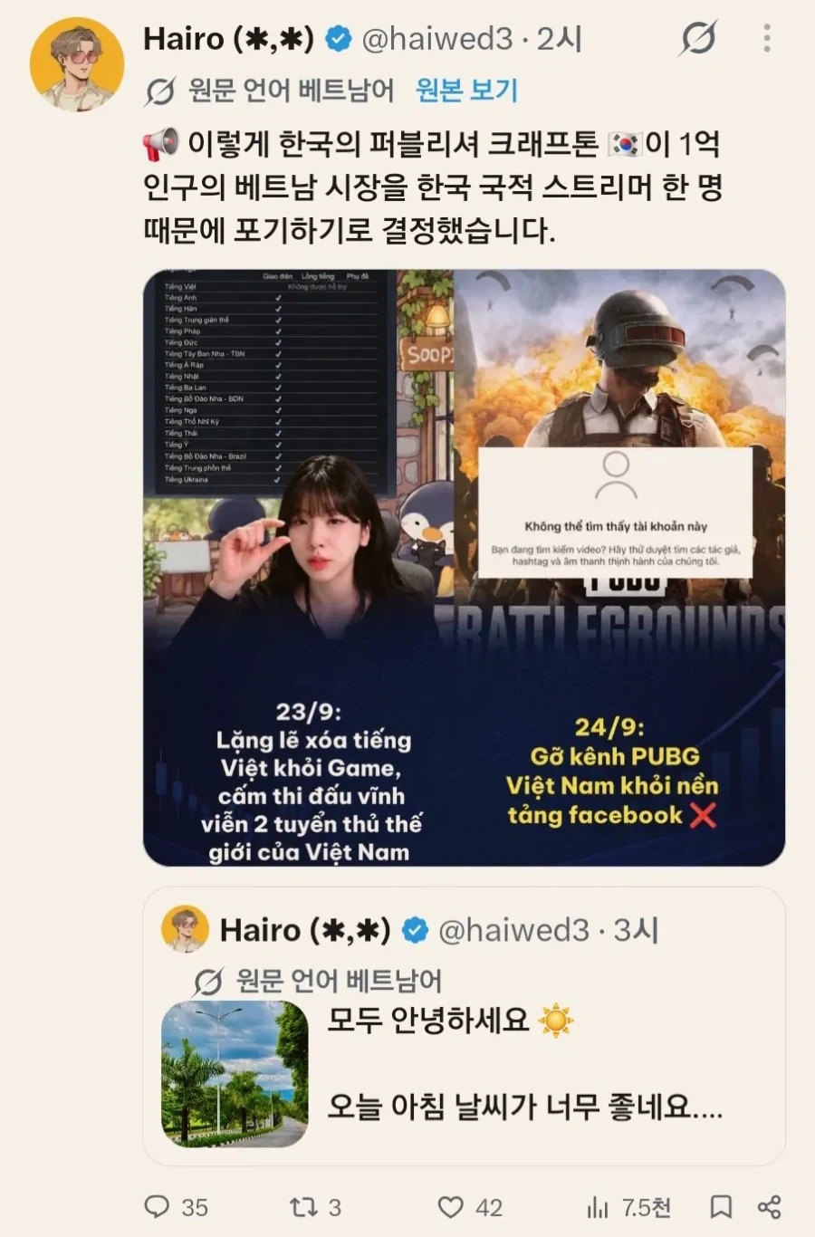 베트남인 : 배그 너희들은 1억인구의 시장을 잃었다