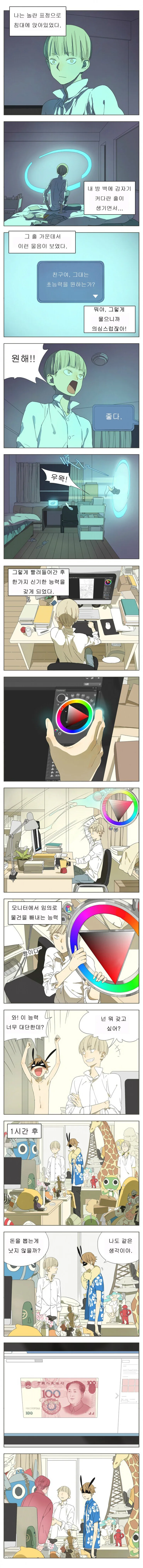 모니터에서 물건 빼내는 초능력.manhwa