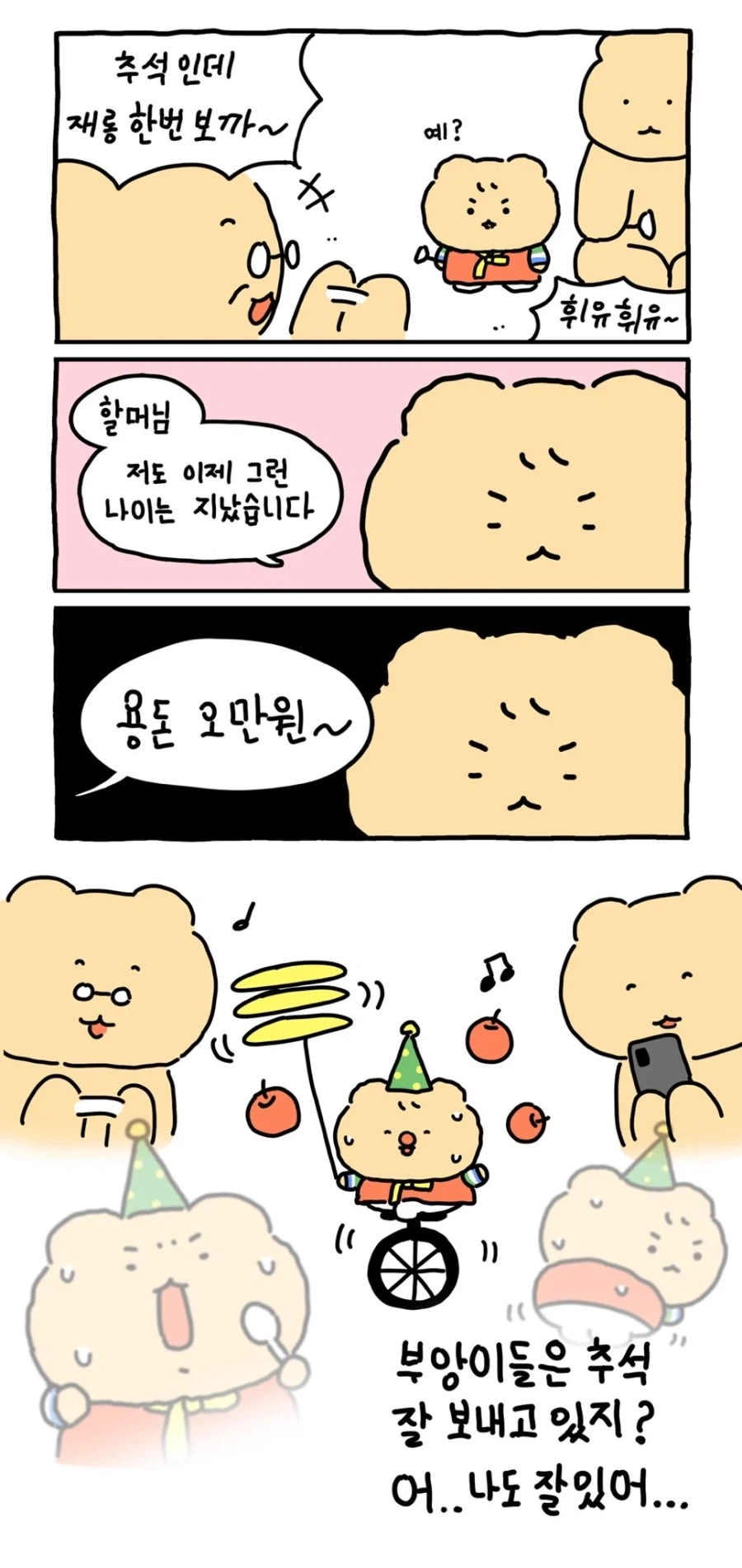 할머니 저도 재롱 떨 나이는 지났습니다