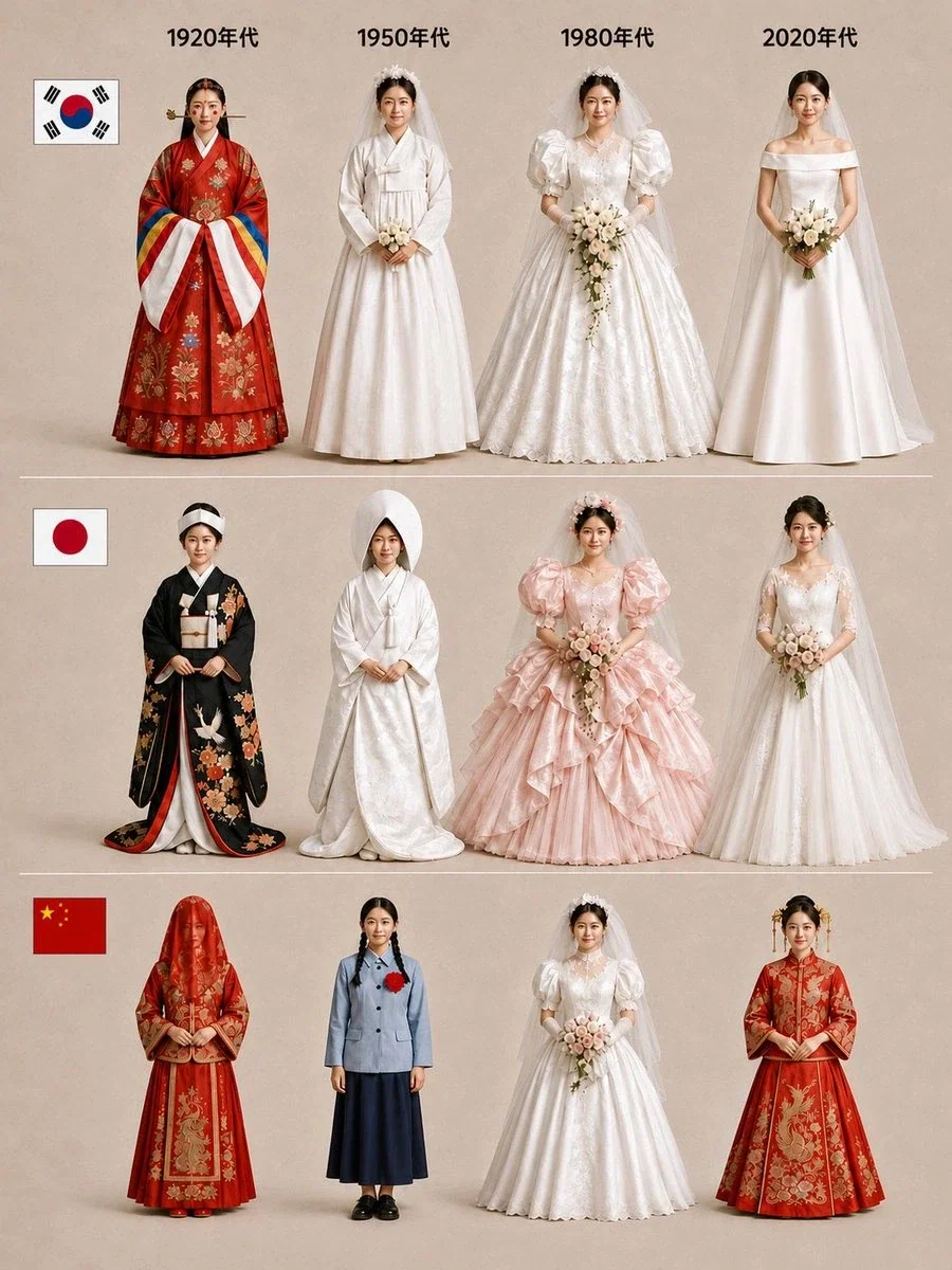 1920년대부터 2020년까지 한중일 신부 복장