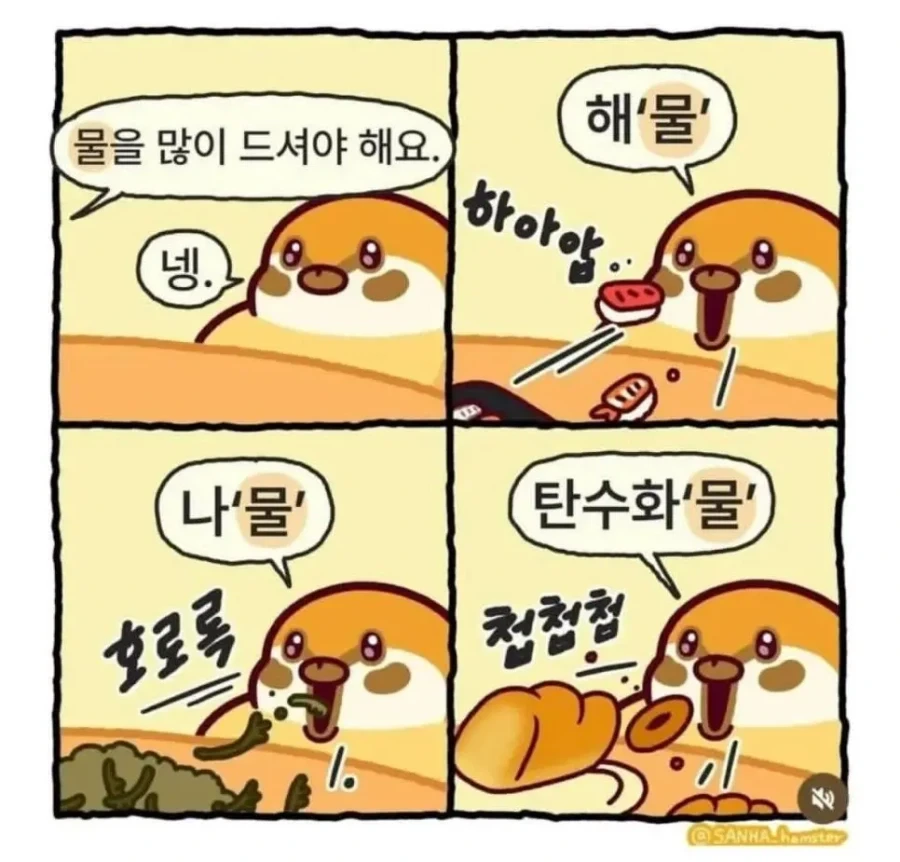 의사 : ＇물＇을 많이 드셔야 해요.