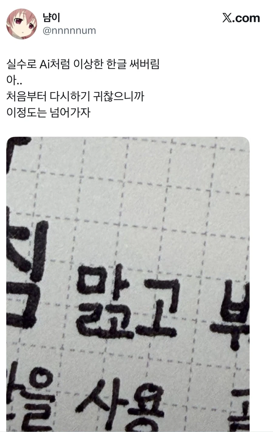 실수로 AI처럼 이상한 한글 씀.jpg