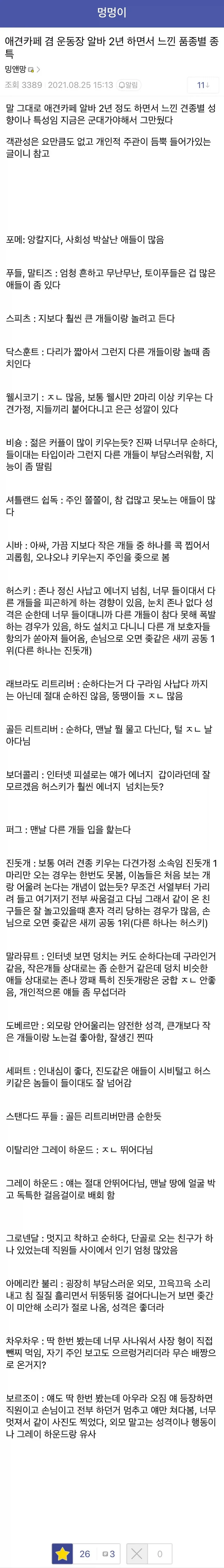 애견카페 알바 2년차 하면서 느낀 견종별 특징.