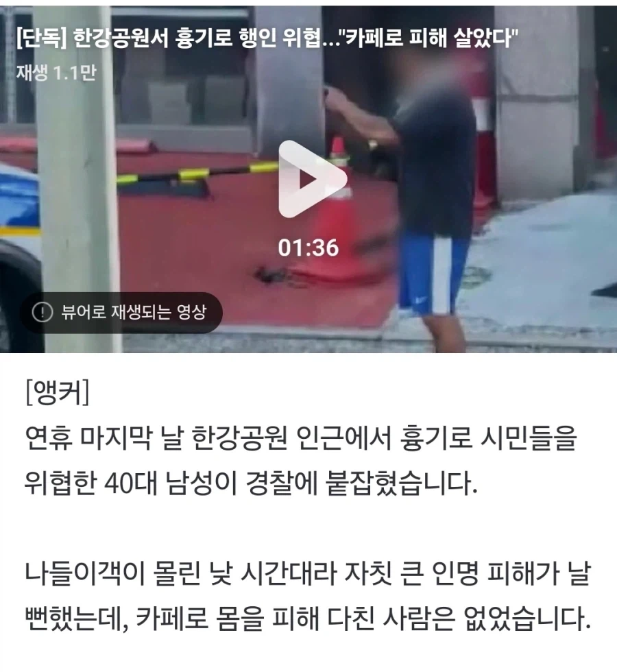 추석연휴 한강에서 묻지마 흉기 살인 일어날 뻔...