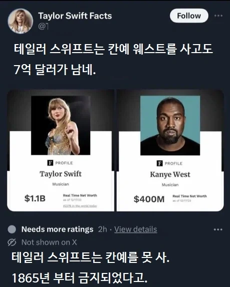 테일러 스위프트는 칸예를 사고도 7억이 남네