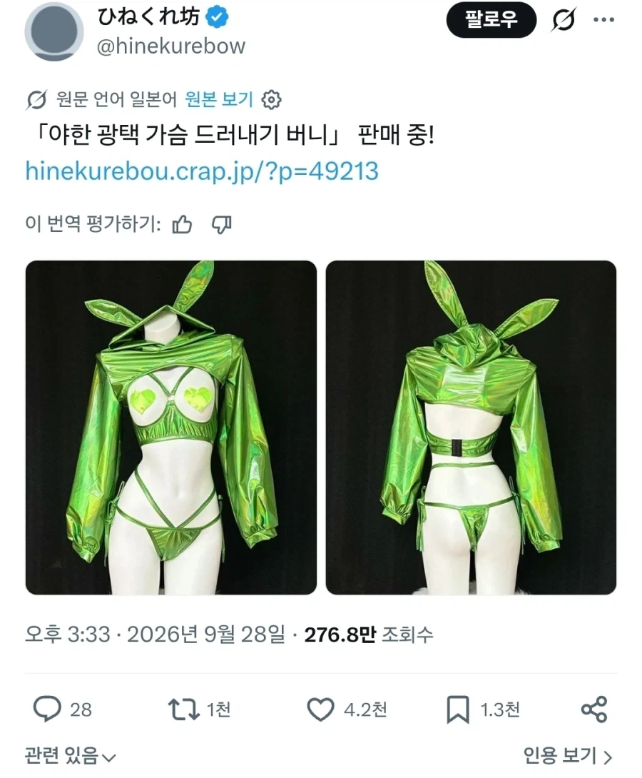 "야한 바니걸 복장인 것이다"