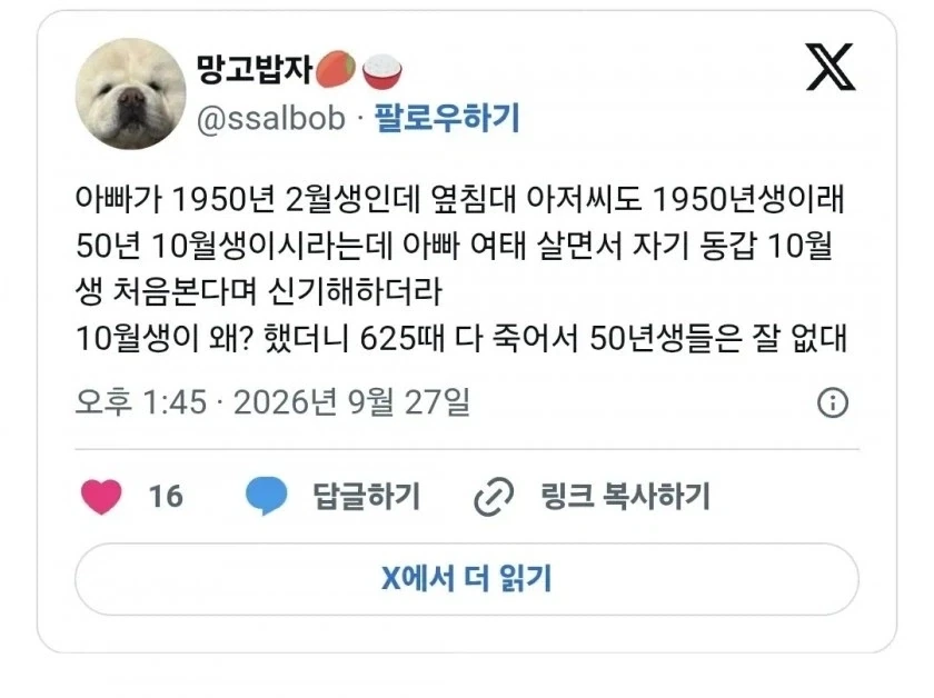 자기랑 동갑인 10월생 첨 본다고 신기해 한 아빠