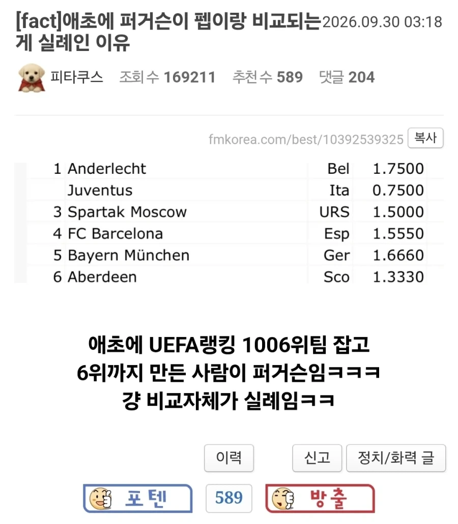 "퍼거슨 감독님을 펩이랑 비교하는 것 자체가 실례임".jpg