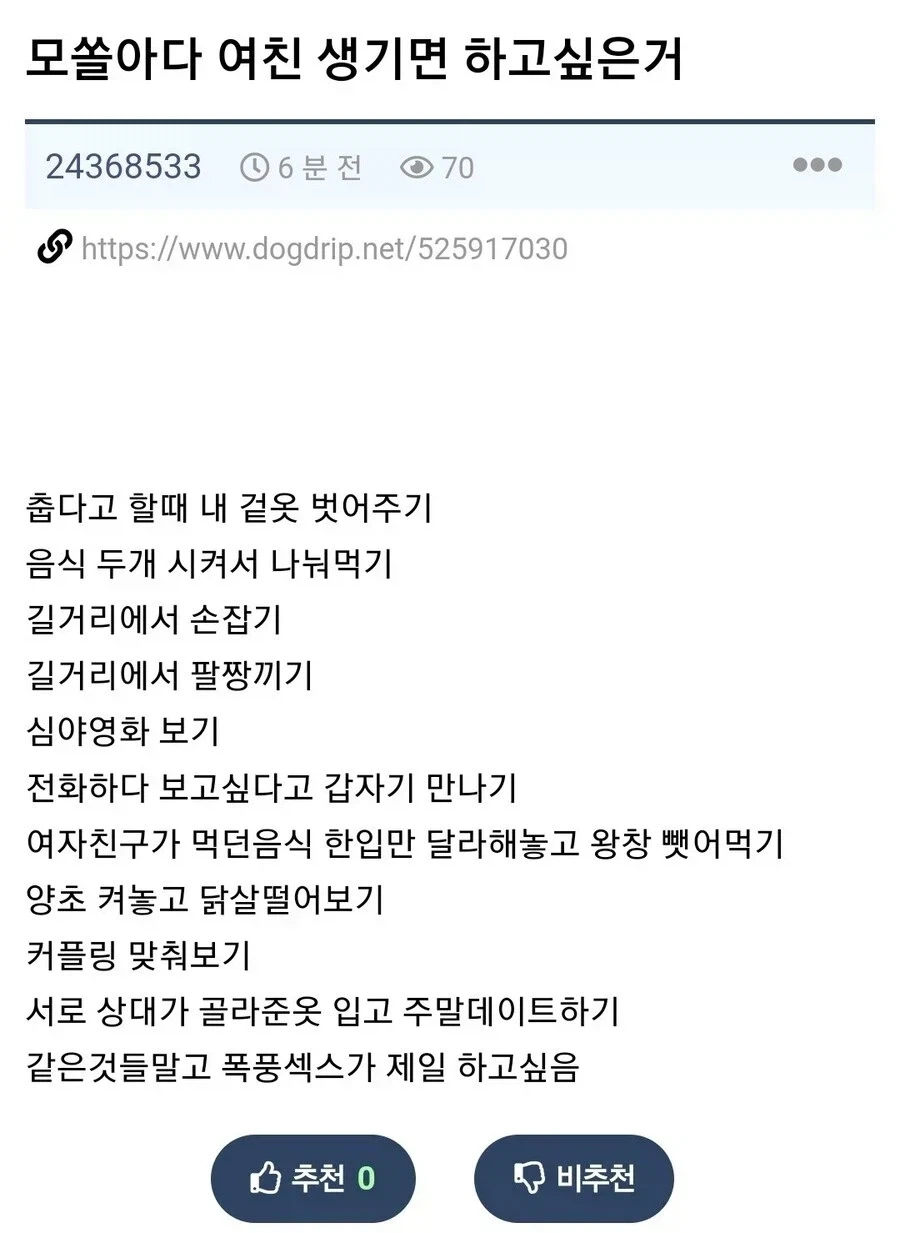 모쏠아다 여친 생기면 하고싶은거.