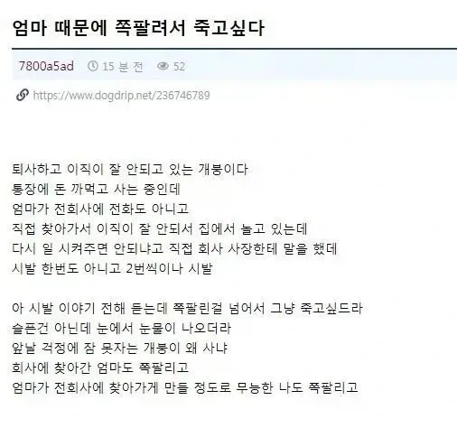 엄마 때문에 쪽팔려서 미치겠다는 사람