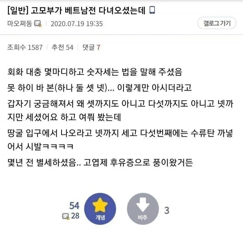 고모부가 베트남어로 넷까지만 아시던 이유