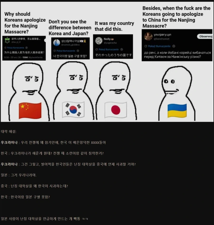 개빡통우크라 때문에 어이없어 하는 한중일