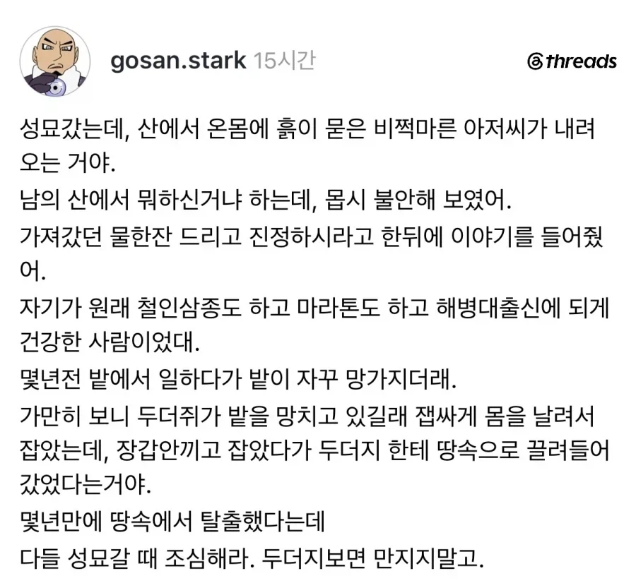 성묘갔다가 산에서 이상한 사람과 마주쳤다